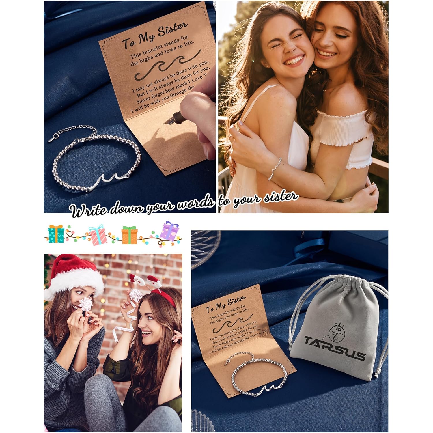 Tarsus Sister Gifts, The Waves of Life We've Through Together, Big & Little Sister Gift, For Birthday & Christmas & Mothers Day