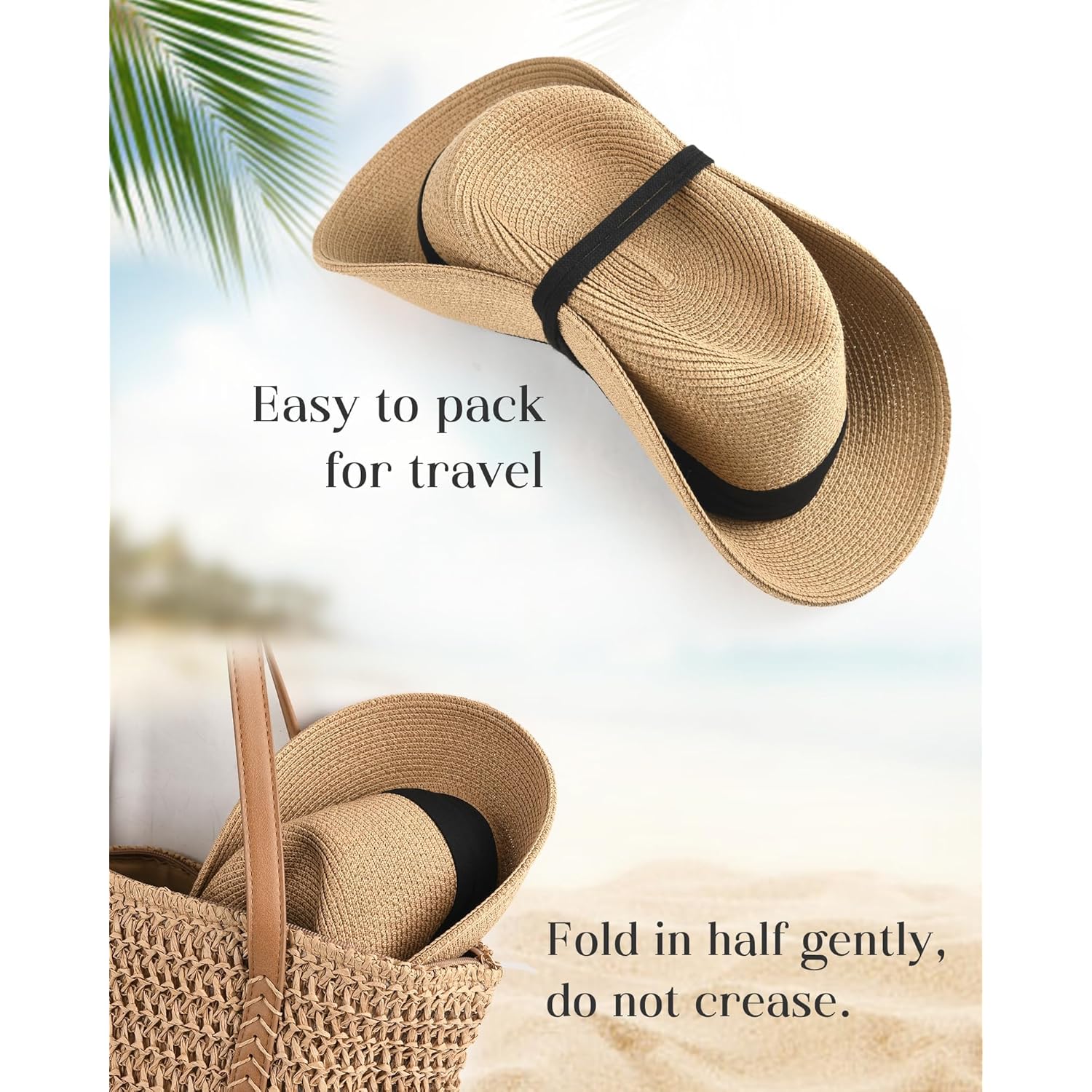 FURTALK Panama Hat Sun Hats for Women Men Wide Brim Fedora Straw Beach Hat UV UPF 80+