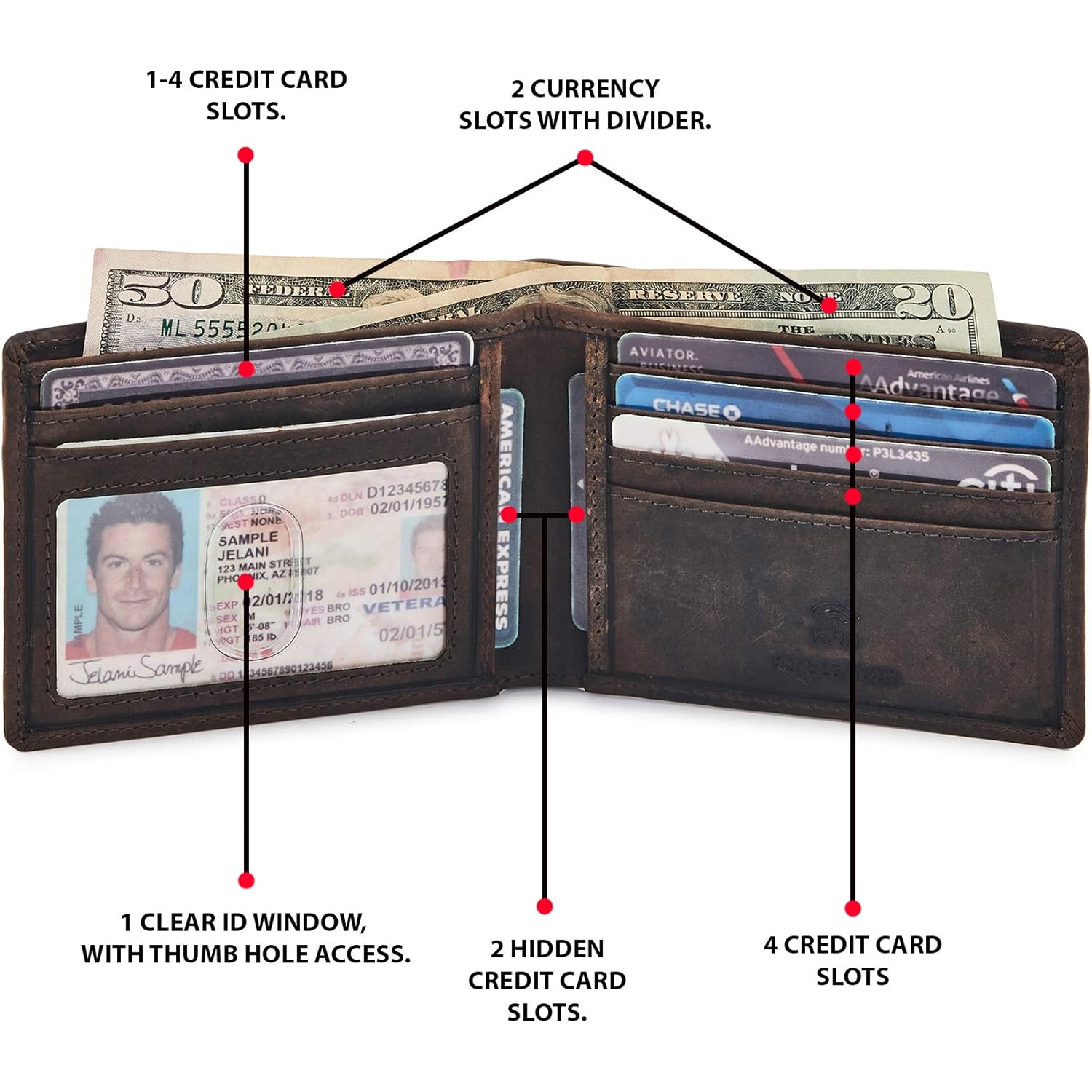 Real Leather Mens Bifold Wallet RFID Blocking Slim Minimalist Front Pocket - Thin & Stylish with ID Window in Gift Box (Crazy Horse, Coffee)