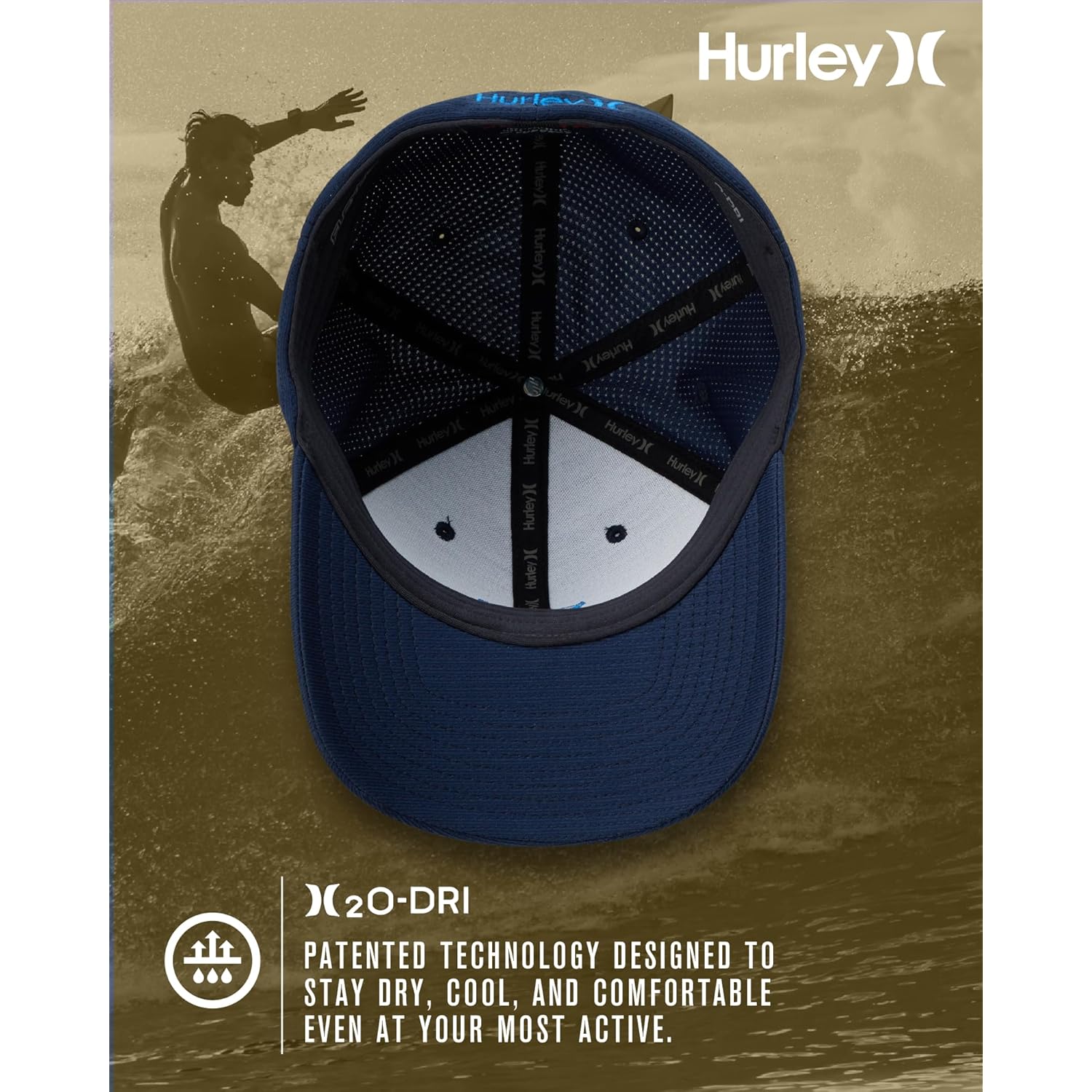 Hurley Men's Baseball Cap – Lightweight Curved Bill H2O Dri Fitted Caps for Men