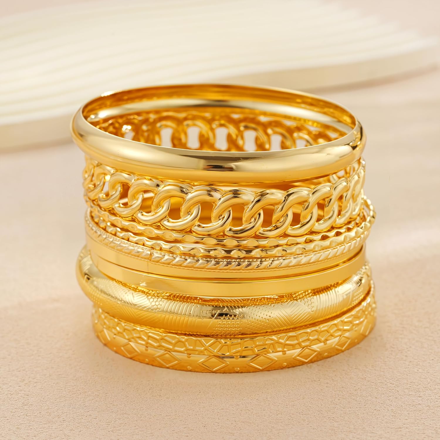 ÌF ME Gold Bangle Bracelets for Women, Indian Bangles Stackable Set, Multi Layer Textured 14K Gold Plated Chunky Bracelets Boho Jewelrys Set