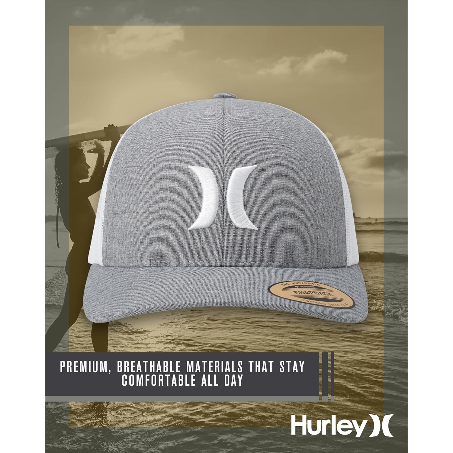 Hurley Men's Caps - Del Mar Mesh Panel Baseball Cap Trucker Hat - Snap Back Hats for Men