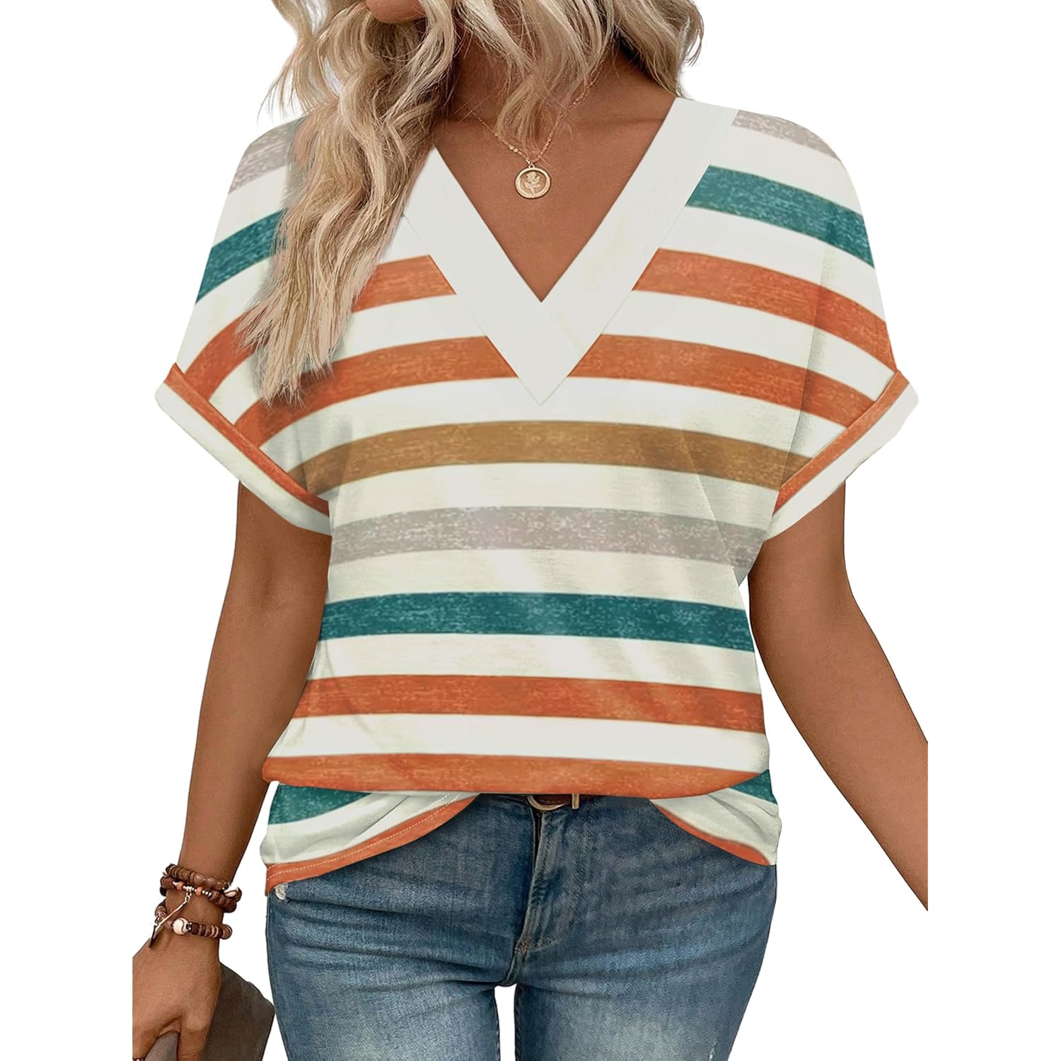WIHOLL Womens Summer Tops Short Dolman Sleeve Shirts 2025 Fashion V Neck Outfits Clothes