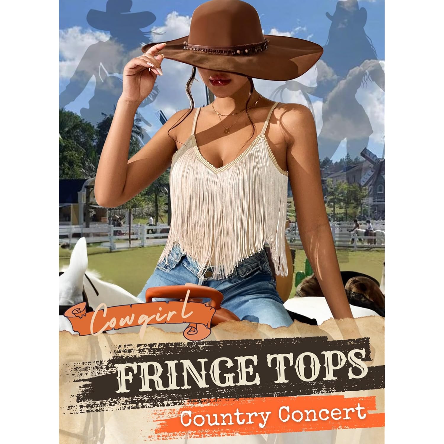 Womens Western Cowgirl Fringe Top - Country Concert Outfits Festival Tassel Hem Boho Rodeo Camisole Rave Tank Shirt