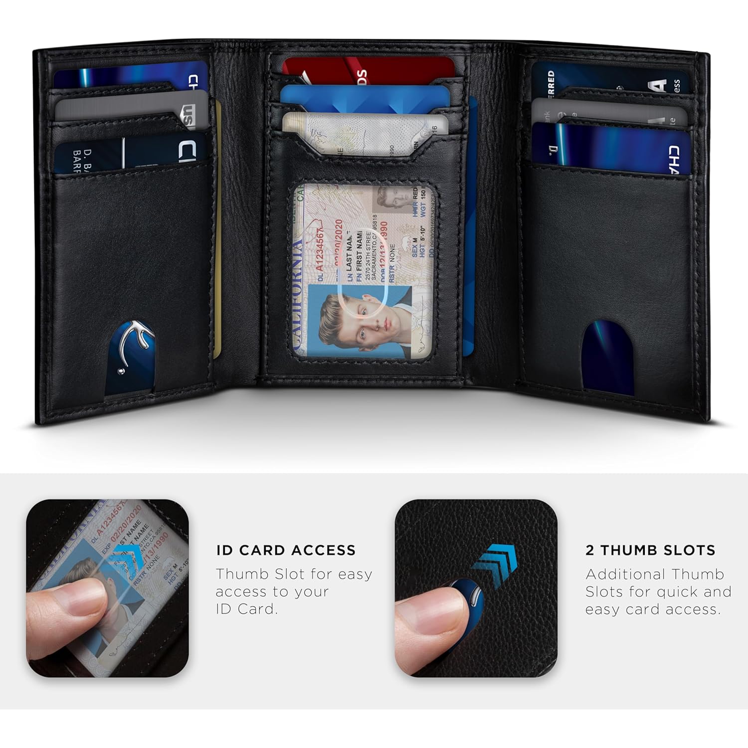 SERMAN BRANDS Trifold Wallet for Men - RFID Blocking Genuine Leather, 11 Card Slots & ID Window, Slim Everyday Carry, Durable Stitching, Gift for Him
