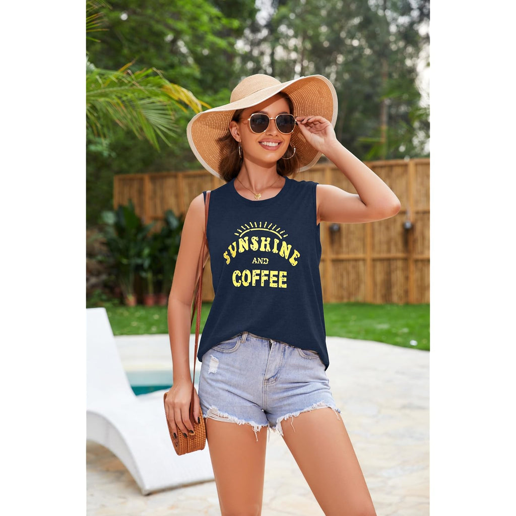 Womens Tank Tops Summer T Shirts Sleeveless Casual Loose Tunic Blouses