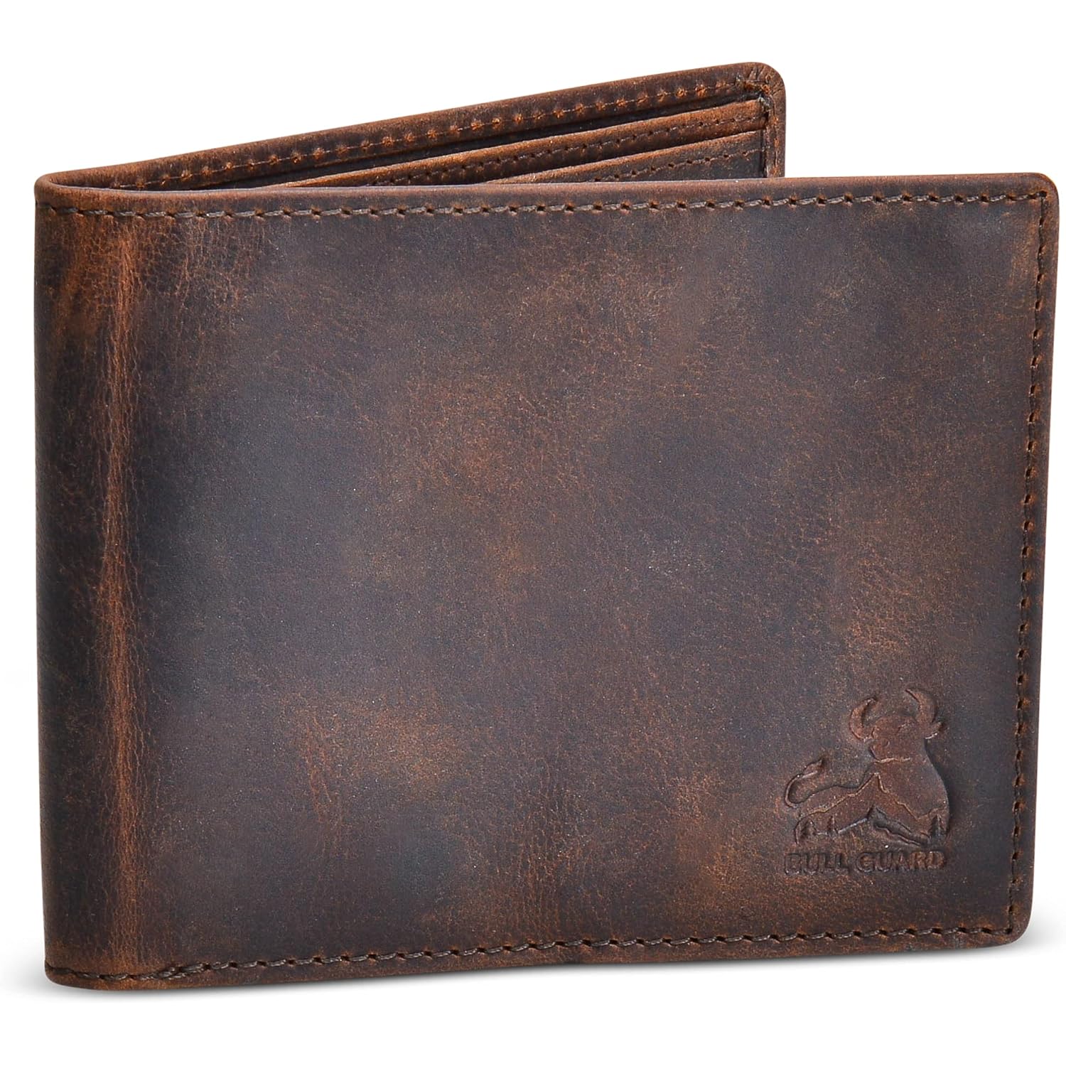 Men's Leather Wallet with RFID Blocking 2 ID Windows in Full Grain Crazy Horse Leather