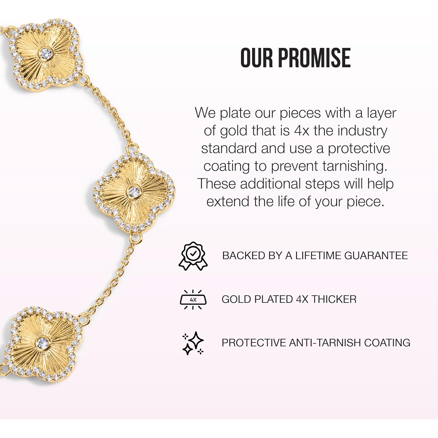 Electric Picks Clover Icon Bracelet for Women – Ideal for Layering or Solo Wear - Adjustable 6.5" Link - 14K Gold Plated