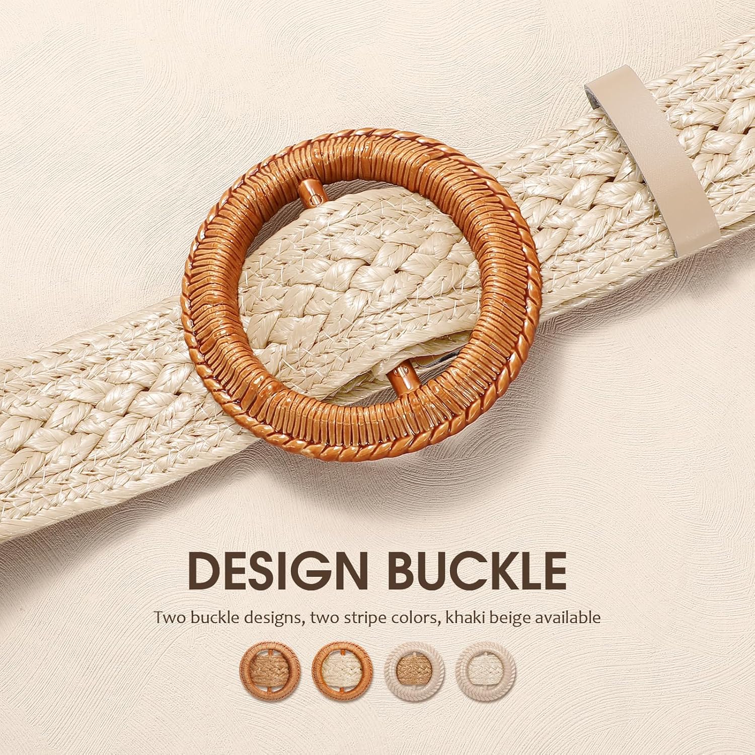 Women Woven Belts for Dresses Jeans Boho Straw Waist Belt Braided Raffia Ladies Belts with Circle Buckle