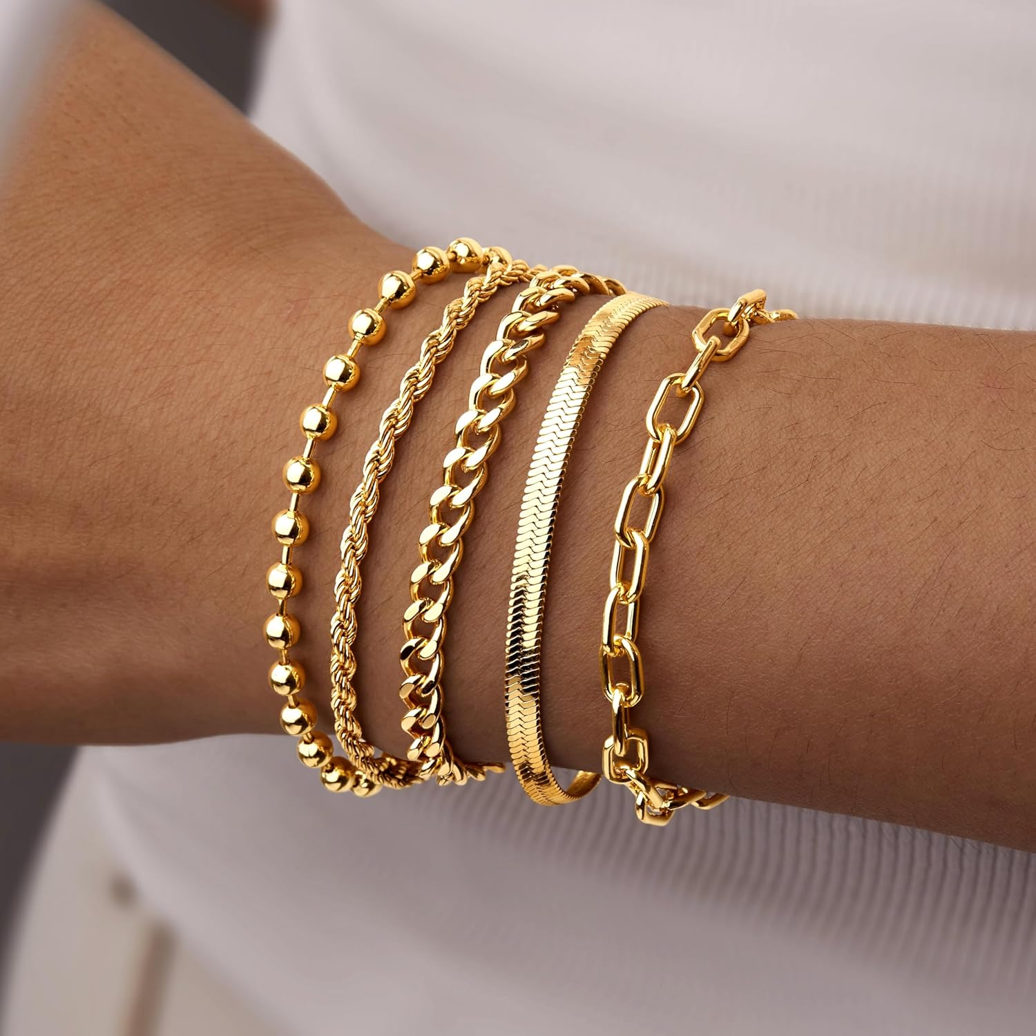 Gold Bracelets for Women,Dainty Bracelets Set for Women Trendy, Gold Bracelets Stack With Beaded, Cuban, Paperclip, Heart, Snake, Rope, Pearl, Cross, Hand Chain, Silver Jewelry Gifts for Women