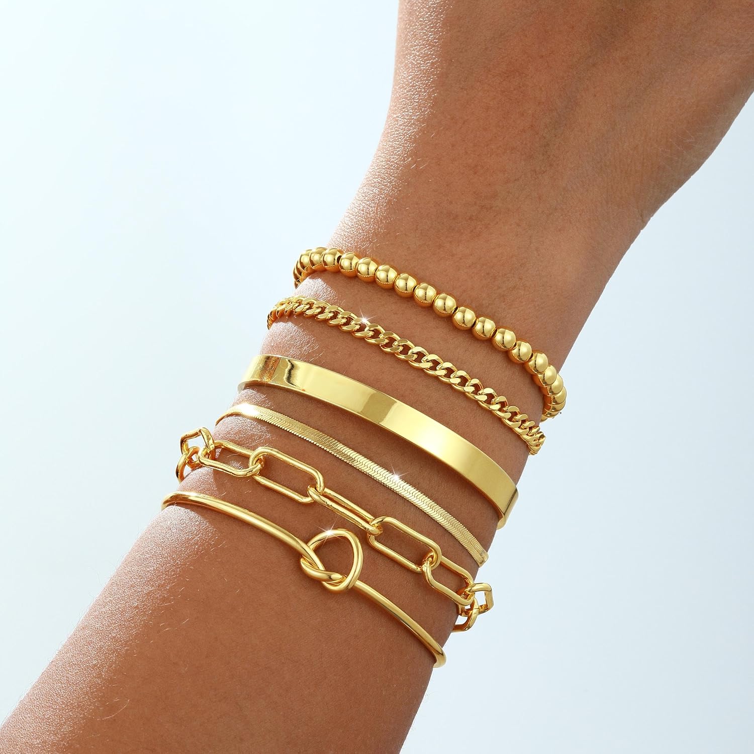Gold Bracelets for women 14K Gold Bangle Bracelet Stack - Adjustable Waterproof Trendy Bracelets Gold Filled Stacks Bangles Link Chain Gold Bracelet Non Tarnish for Women Jewelry Gifts