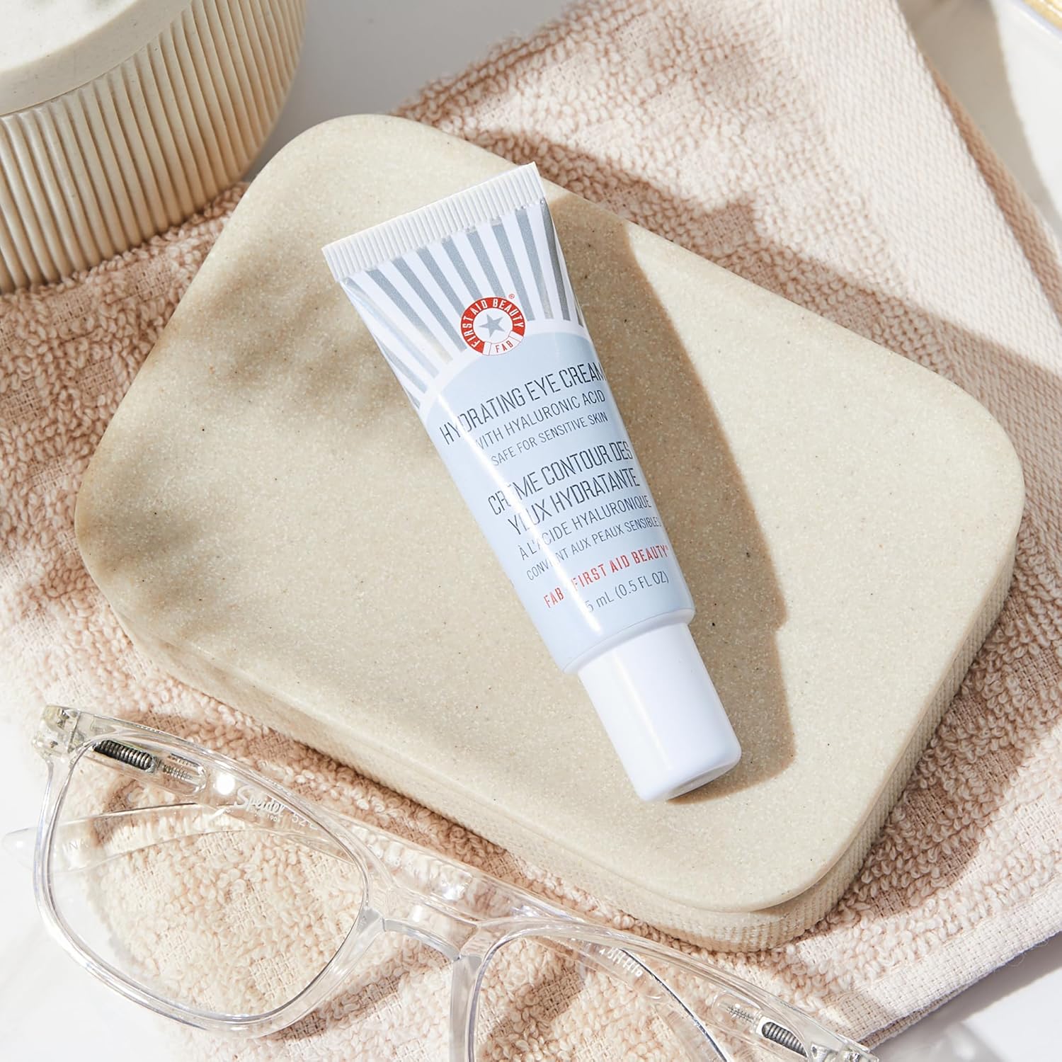 First Aid Beauty - Hydrating Eye Cream with Hyaluronic Acid, Nourishing Eye Cream that Provides 24 hours of Hydration, Helps Smooth Fine Lines, Wrinkles & Puffiness, Safe for Sensitive Skin, 0.5 oz
