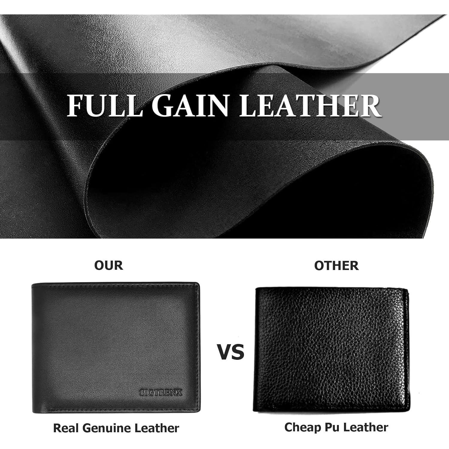 Leather Wallets for Men, Genuine Leather Mens Wallets Bifold Rfid Blocking with 2 ID Windows