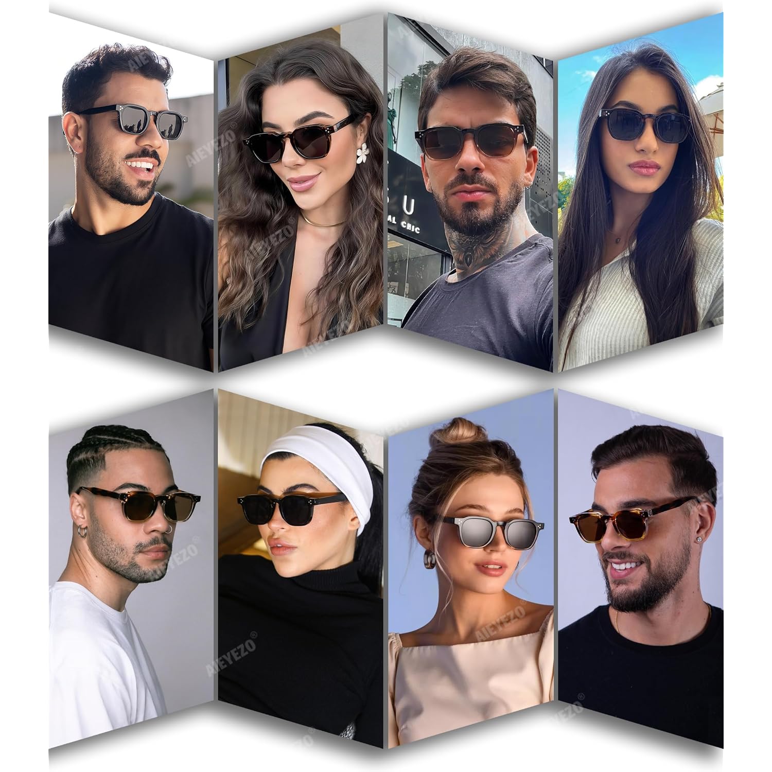 AIEYEZO Retro Sunglasses for Womens Mens Square Thick Framed Shades Trendy Vintage Sun Glasses