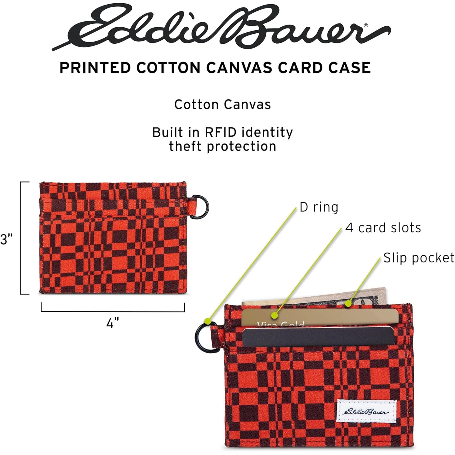 Eddie Bauer Men Signature Money Clip Card Case Wallet (Available in Cotton Canvas Or Ripstop Nylon)
