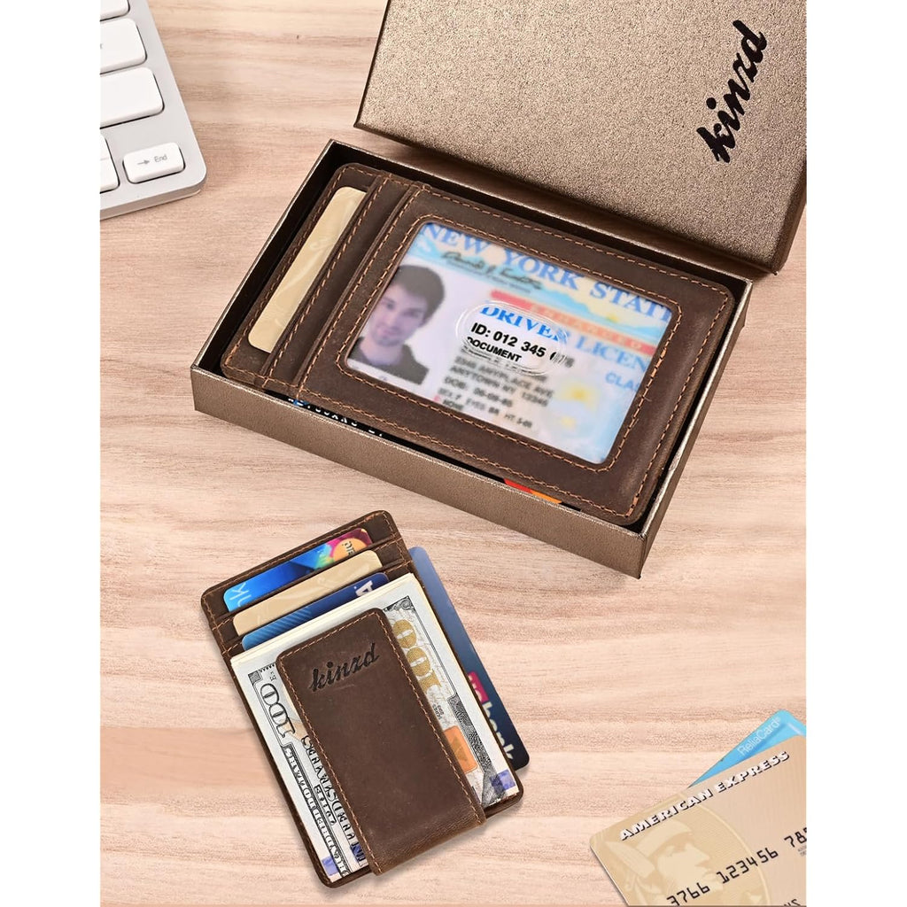 kinzd Money Clip, Front Pocket Wallet, Leather RFID Blocking Strong Magnet thin Wallet