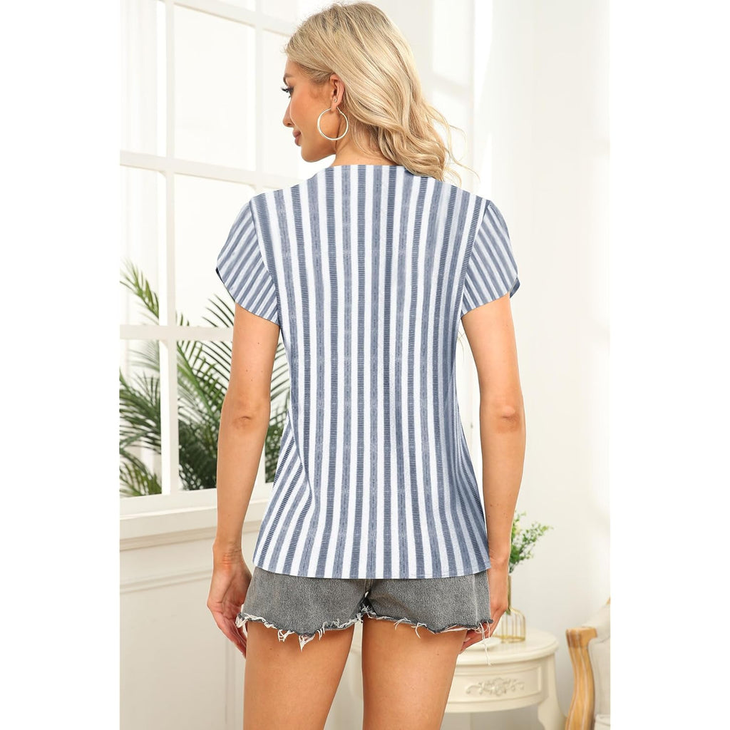 Womens Petal Sleeve Tops Summer Trendy T Shirt Casual Loose Square Neck Button Blouse Tees