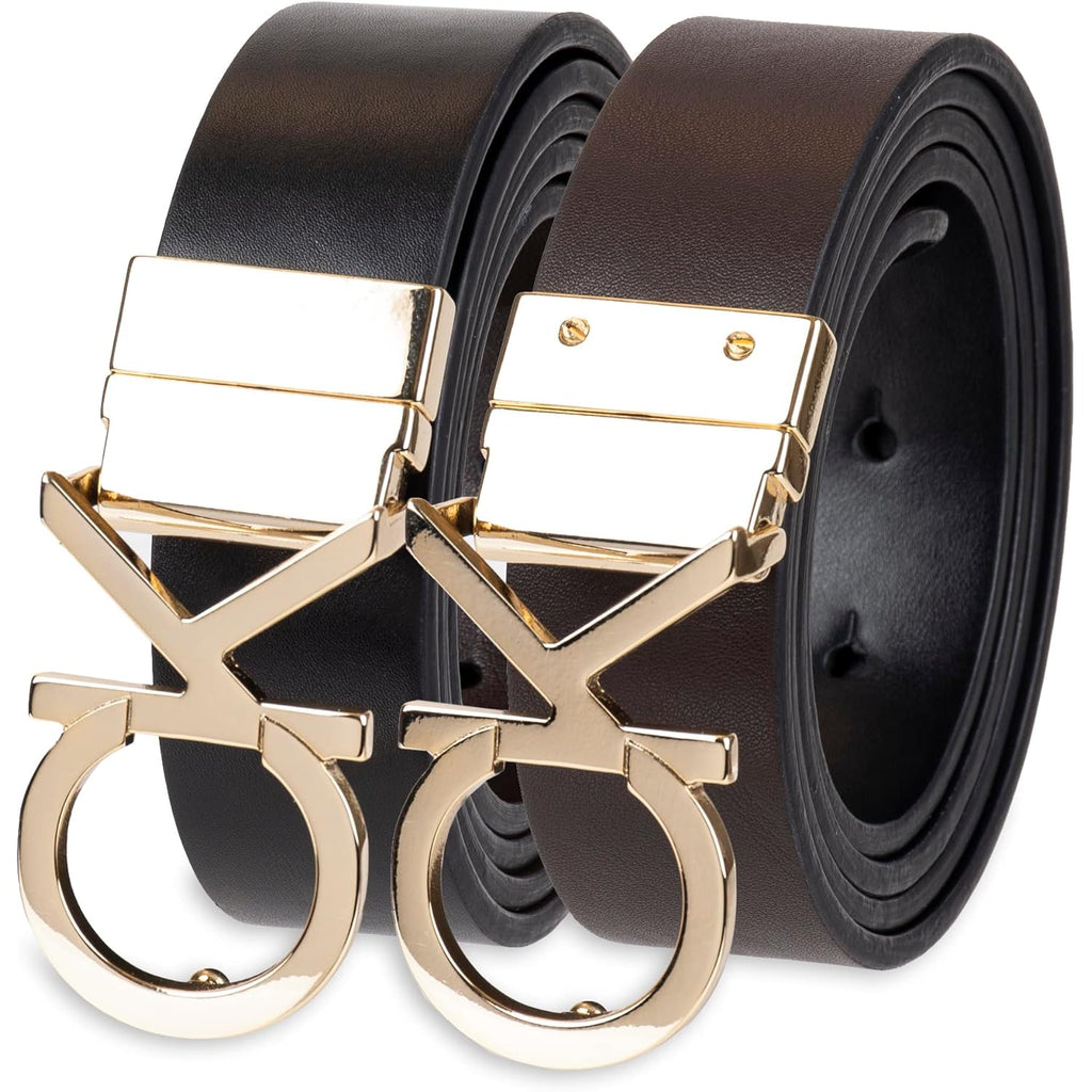 Calvin Klein Women's Two-in-One Reversible CK Monogram Plaque Buckle Dress Belt (Regular and Plus Sizes)