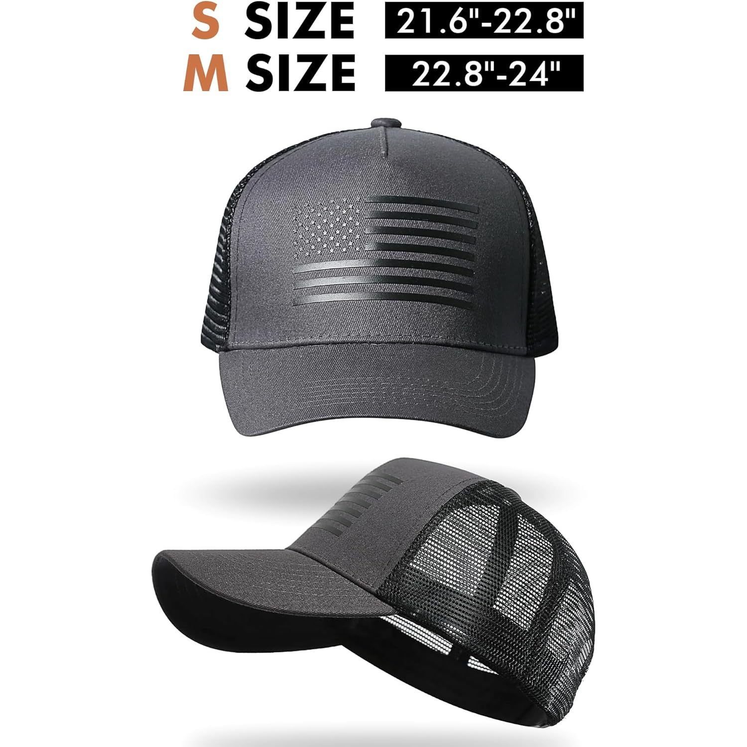 American Flag Trucker Hat Baseball Cap Snapback Fitted Hats for Men Women Snap Closure Design Breathable Mesh Side Durable