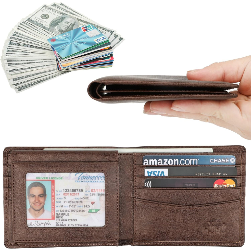 Wallet for Men-Genuine Leather RFID Blocking Bifold Stylish Wallet With 2 ID Window