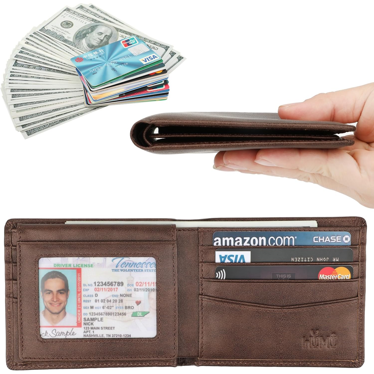 Wallet for Men-Genuine Leather RFID Blocking Bifold Stylish Wallet With 2 ID Window