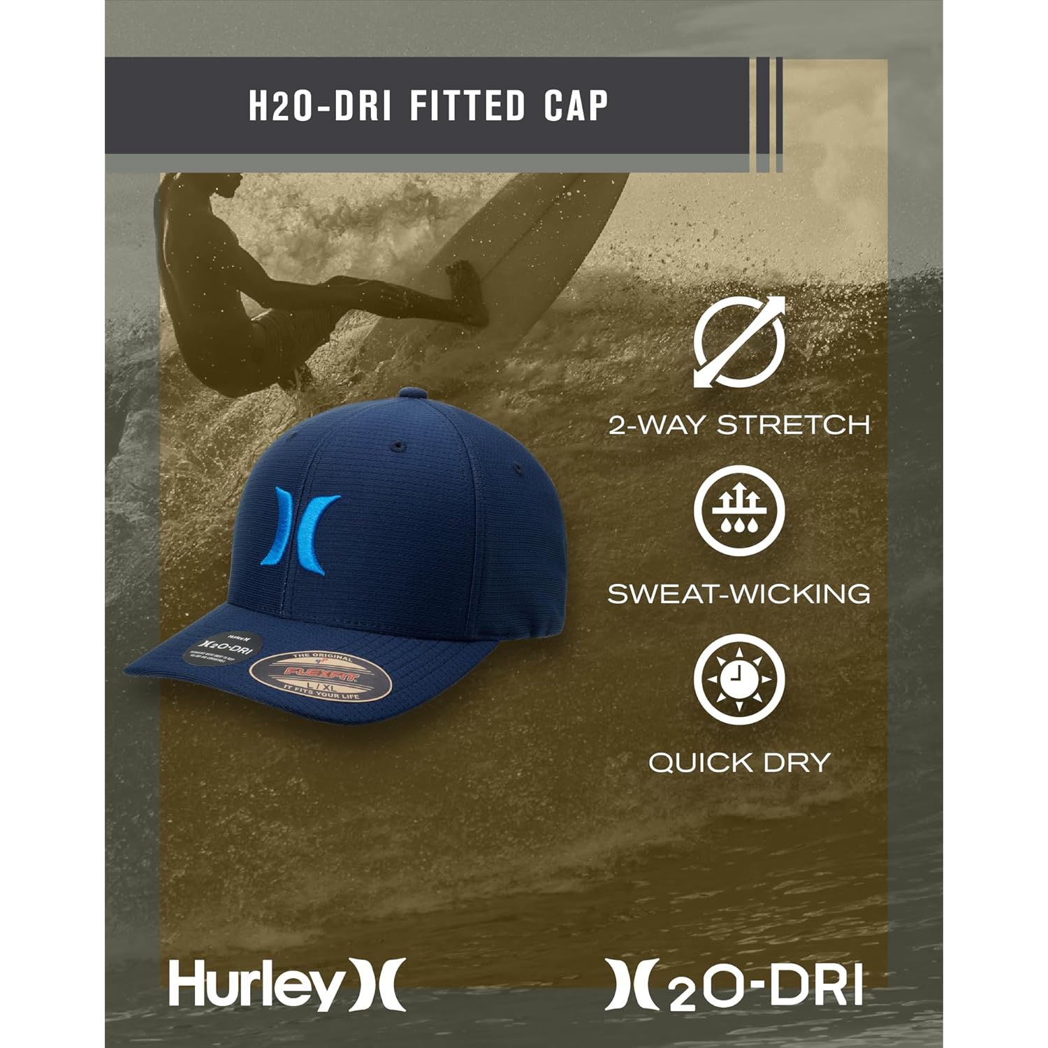 Hurley Men's Baseball Cap – Lightweight Curved Bill H2O Dri Fitted Caps for Men