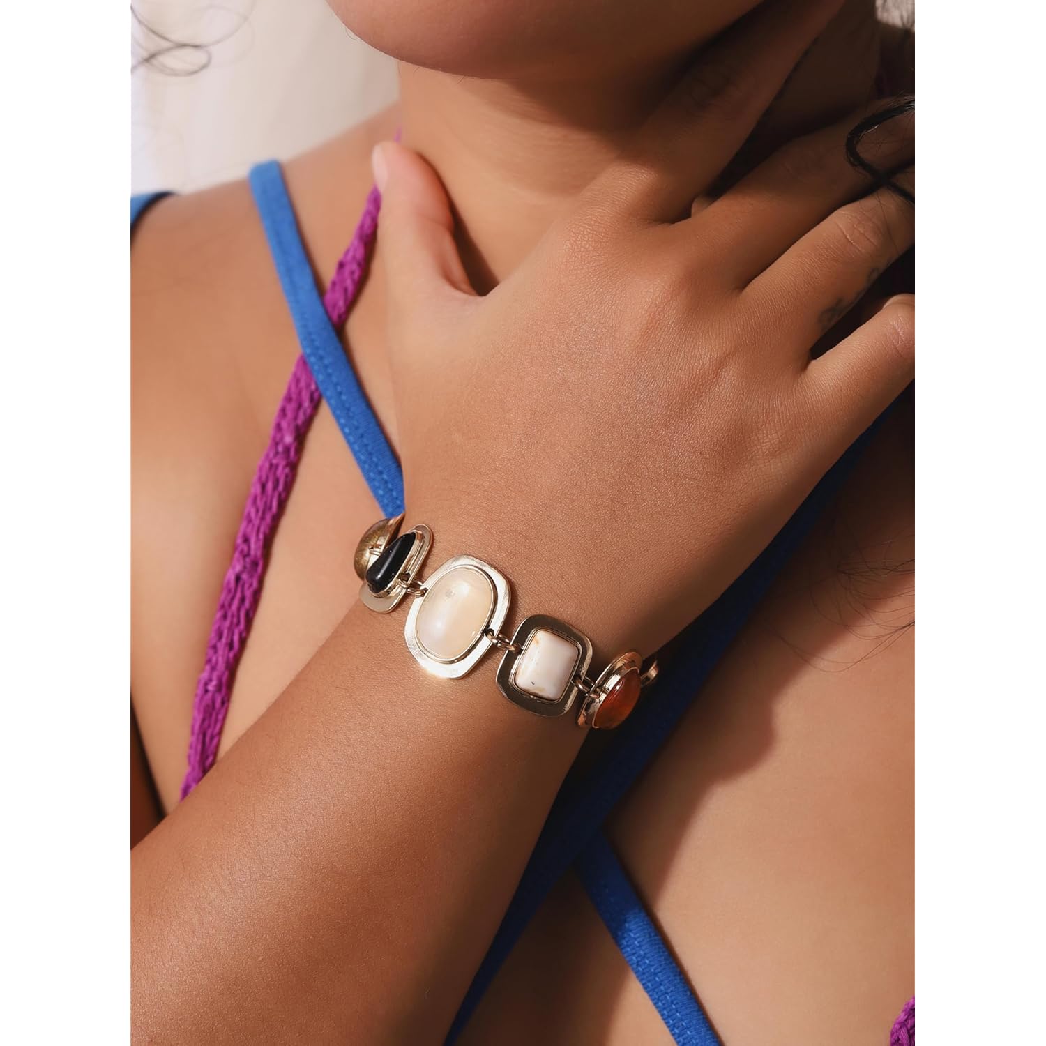 MINACHI Geometric Metal Stone Bracelets, Trendy Personality Jewelry for Women