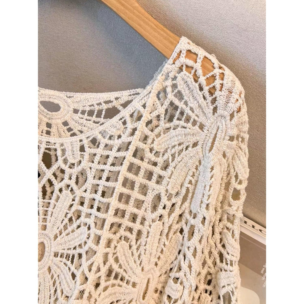 MakeMeChic Women's Plus Size Crochet Tops Floral Dolman Sleeve Summer Spring Top