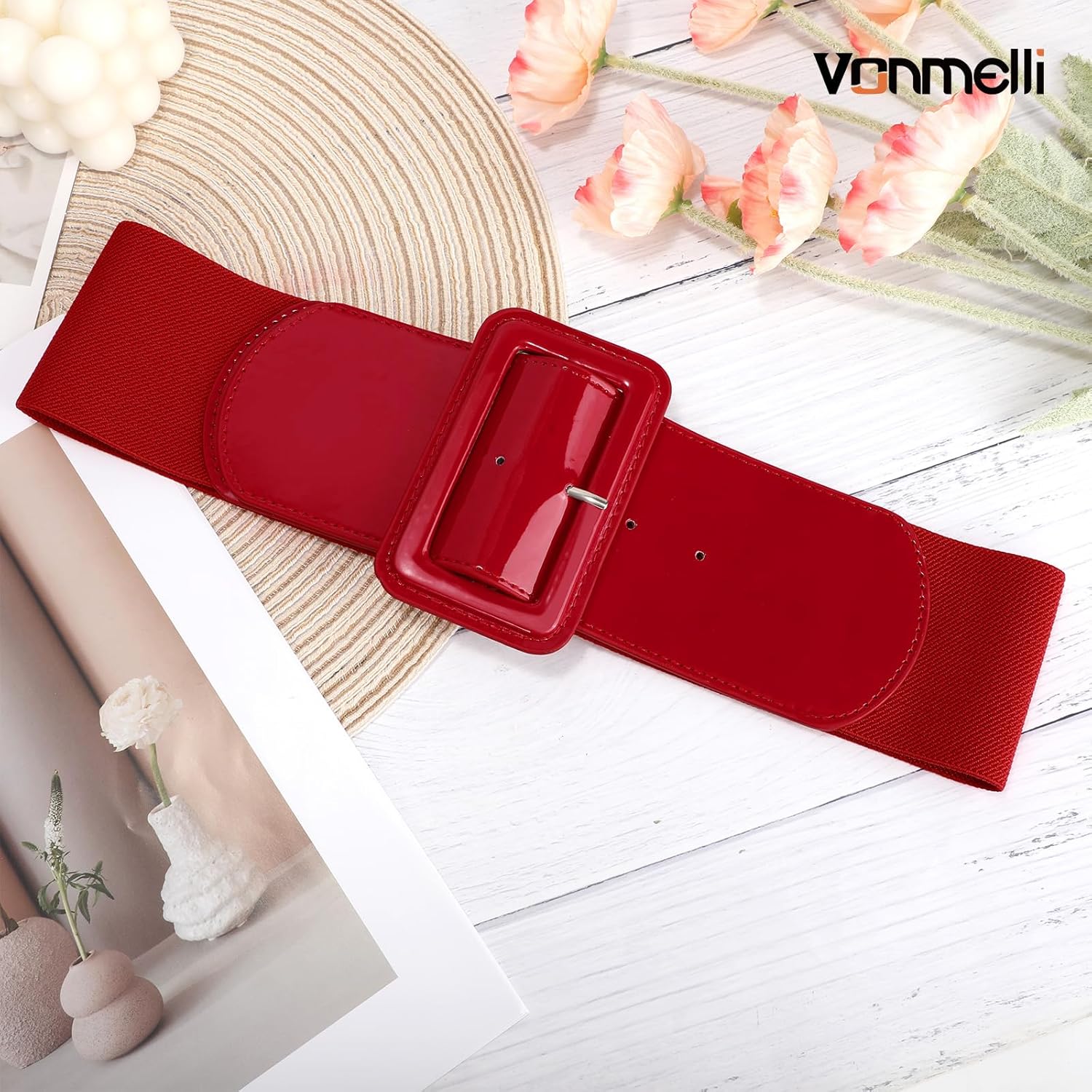 VONMELLI Stretchy Wide Women Belts Elastic Vintage Belts for Women Fashion Ladies Waist Belt for Dress