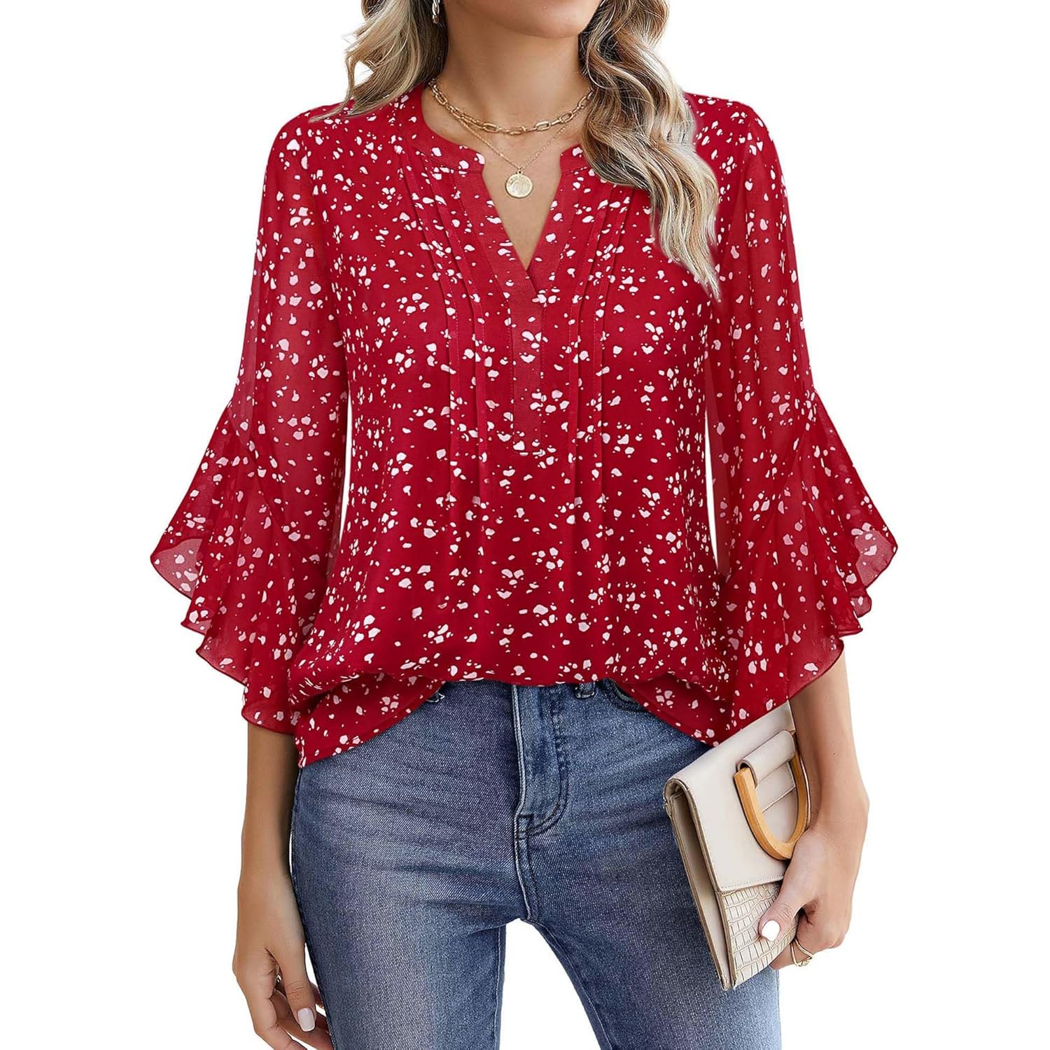 Timeson Women's 3/4 Sleeve Tops Dressy Casual Business Work Blouses Chiffon Shirts