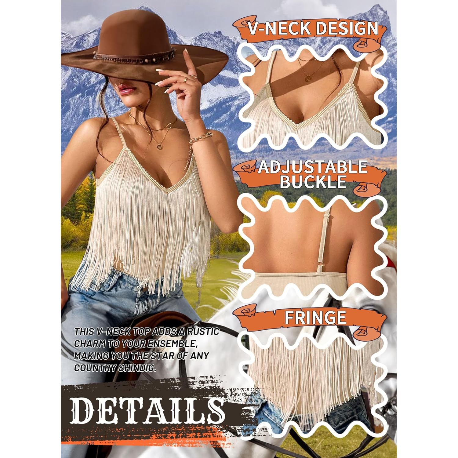 Womens Western Cowgirl Fringe Top - Country Concert Outfits Festival Tassel Hem Boho Rodeo Camisole Rave Tank Shirt