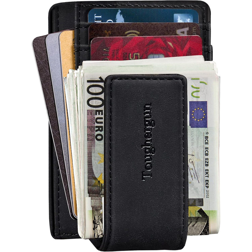 Toughergun Slim Minimalist Wallet for Men with Magnetic Money Clip Leather Wallet, Credit Card Holder RFID Blocking Front Pocket Holds Cash and Cards