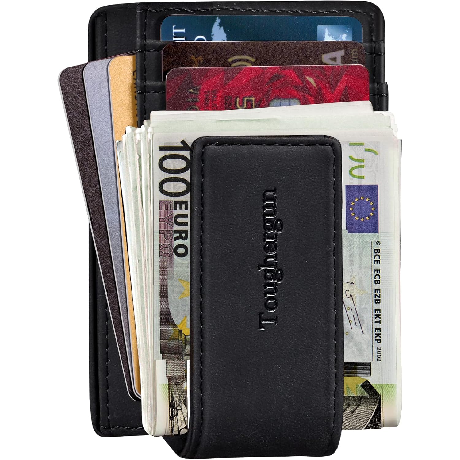 Toughergun Slim Minimalist Wallet for Men with Magnetic Money Clip Leather Wallet, Credit Card Holder RFID Blocking Front Pocket Holds Cash and Cards