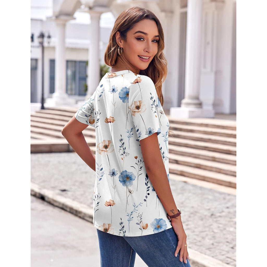 Zeagoo Womens Summer Tops Casual Short Sleeve V Neck Shirts Business Dressy Work Blouses