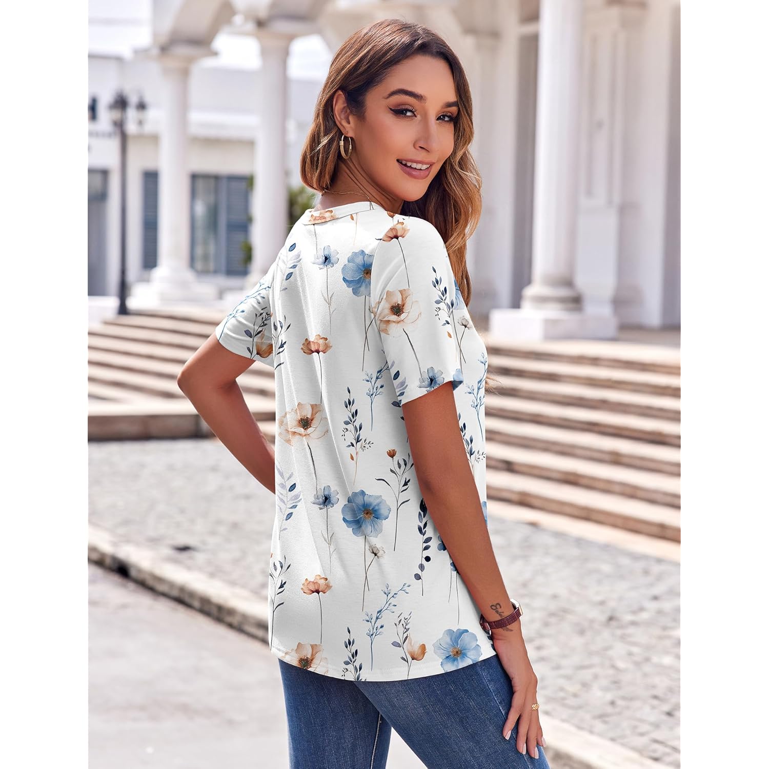 Zeagoo Womens Summer Tops Casual Short Sleeve V Neck Shirts Business Dressy Work Blouses
