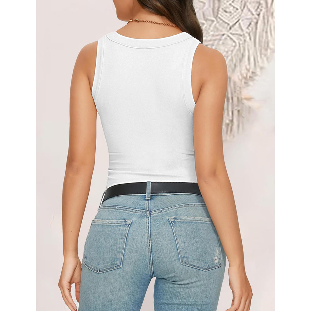 Womens Tank Tops High Neck Sleeveless Ribbed Tank Casual Basic Thick Strap Slim Fitted Racerback Shirts