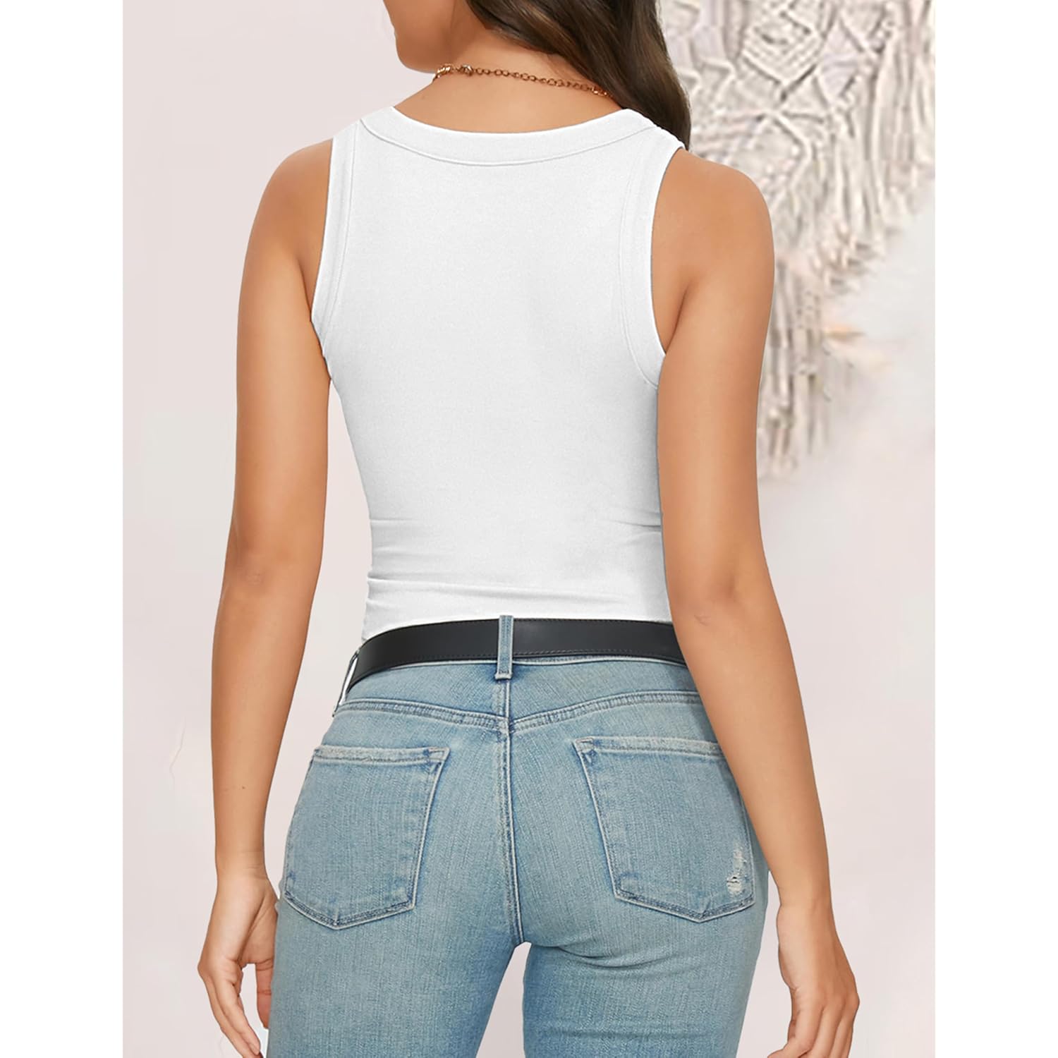Womens Tank Tops High Neck Sleeveless Ribbed Tank Casual Basic Thick Strap Slim Fitted Racerback Shirts