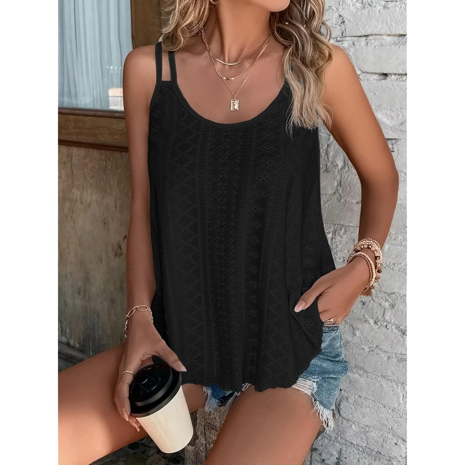 ATHMILE Women's Tank Tops Sleeveless Summer Top Spaghetti Strap Spring Shirt Loose Fit Beach Vacation 2025 Casual