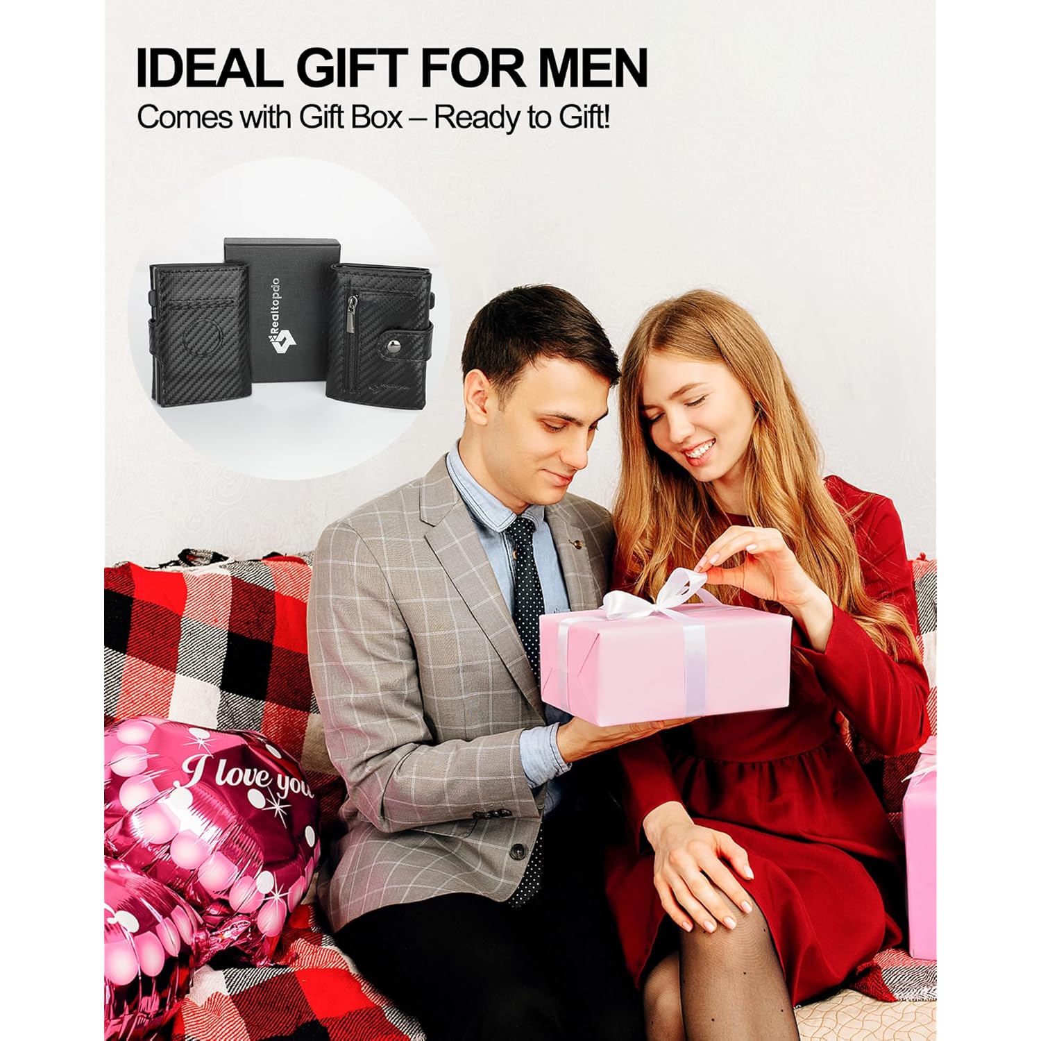 Mens Wallet Credit Card Holder - with AirTag Holder, 2 ID Windows | Trifold Leather | RFID Blocking Pop Up Wallet | Cash Slot | Coin Pocket | Morden Business Stylish Slim | Gifts for Men