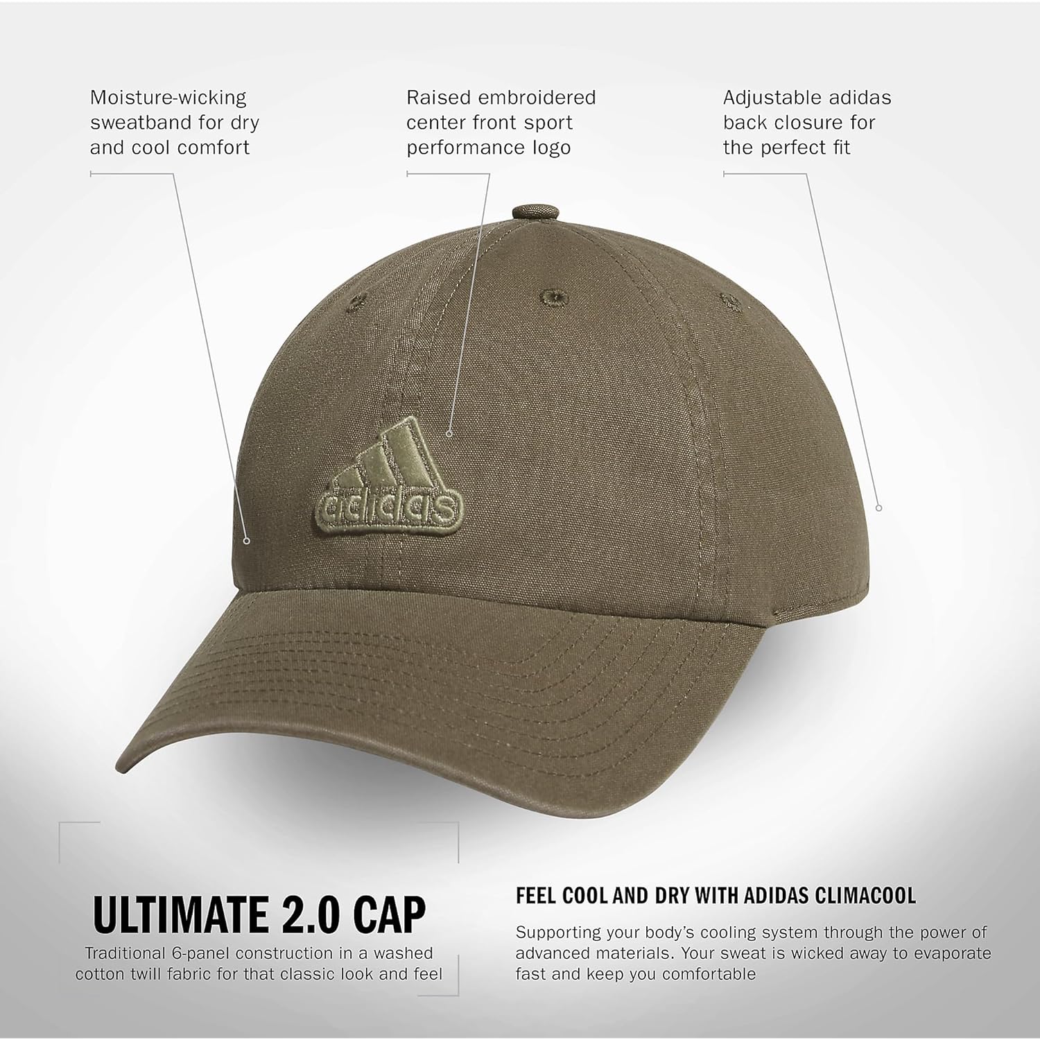 adidas Men's Ultimate Hat Relaxed Crown Adjustable Fit Strapback Cotton Baseball Cap