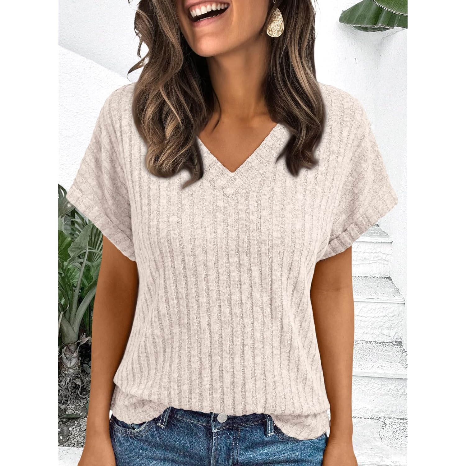 AUTOMET Women Tops Summer Sweaters Short Sleeve V Neck Shirts 2025 Spring Fashion Dressy Casual Business Tunic Blouses