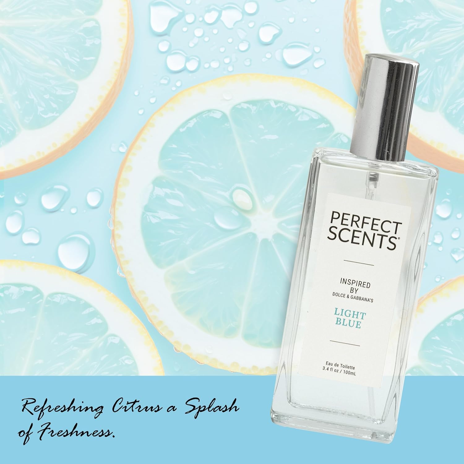 Perfect Scents Fragrances | Inspired by D&G’s Light Blue | Women’s Eau de Toilette | CLEAN, Vegan, Paraben, Phthalate Free | Never Tested on Animals | 3.4 Fl Oz