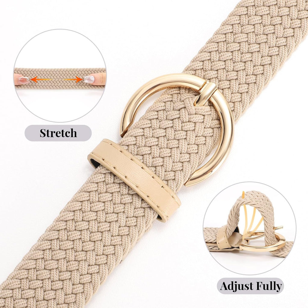 JASGOOD Women Braided Woven Elastic Stretch Belt Canvas Casual Belt for Jeans Pants