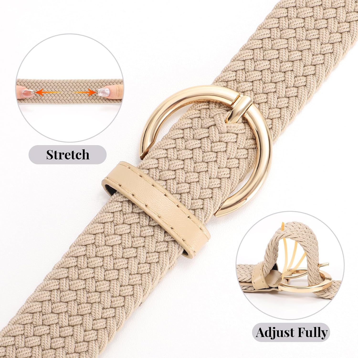 JASGOOD Women Braided Woven Elastic Stretch Belt Canvas Casual Belt for Jeans Pants