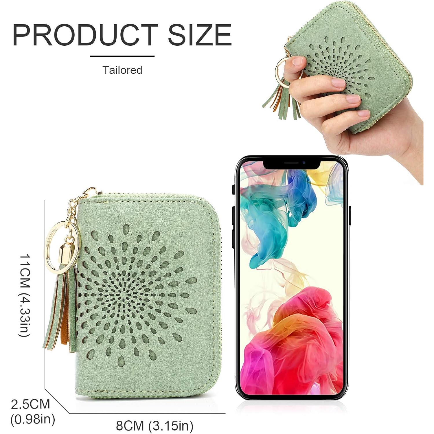 APHISON RFID Credit Card Holder Zipper Card Case Keychain Small Wallet for Women 1927 GREEN