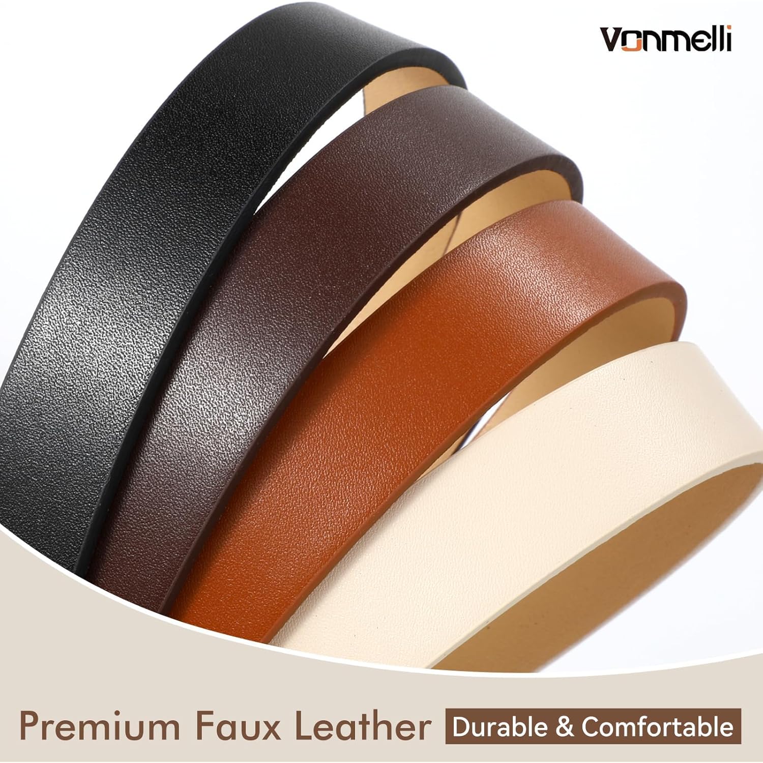 VONMELLI 4 Pack Womens Thin Leather Belt Skinny Waist Belts for Women Fashion Jeans Dress with Gold Buckle