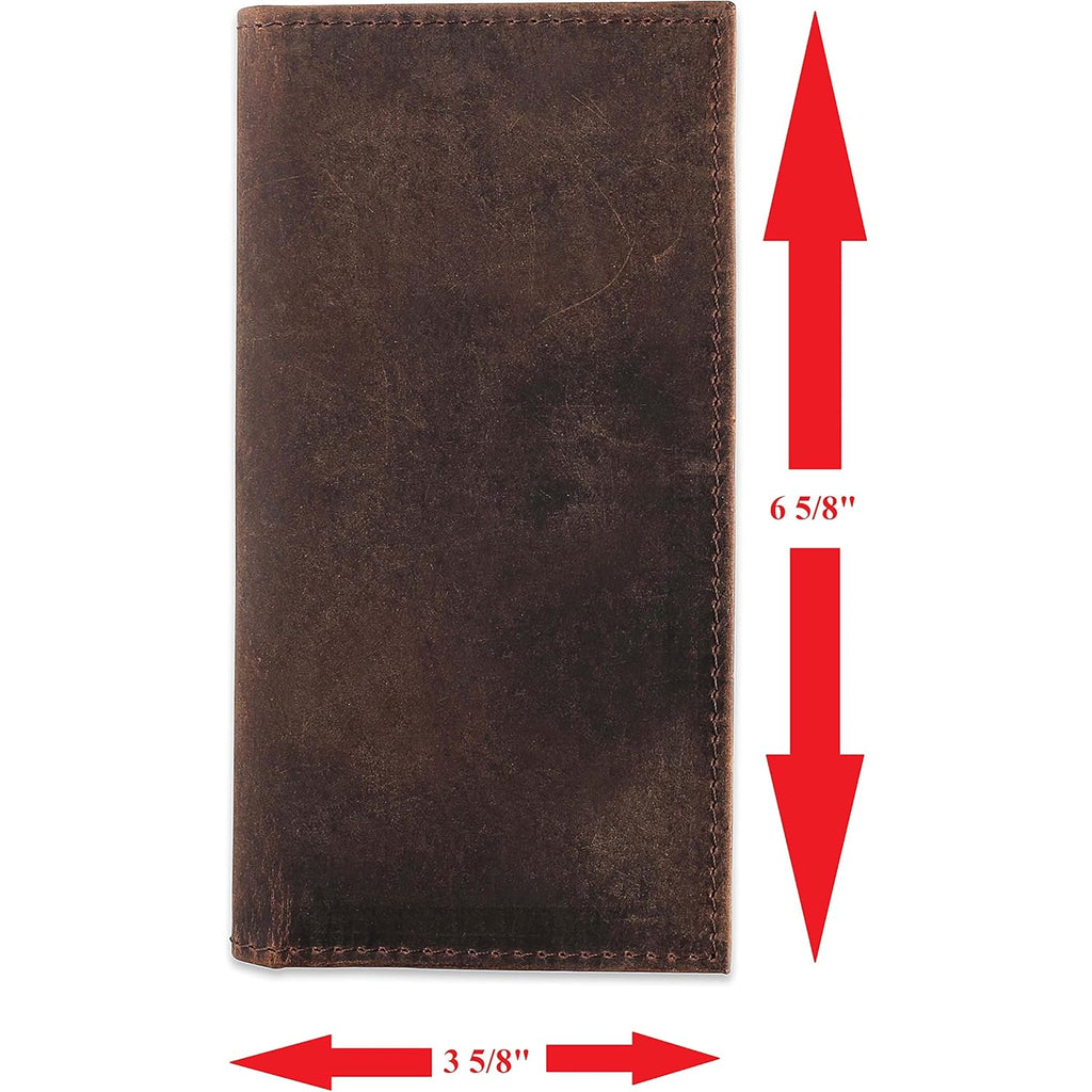F&L CLASSIC Men's RFID Vintage Look Genuine Leather Long Bifold Wallet Checkbook Wallets,buffalo wax vintage leather,240 wax brown w/white stitching