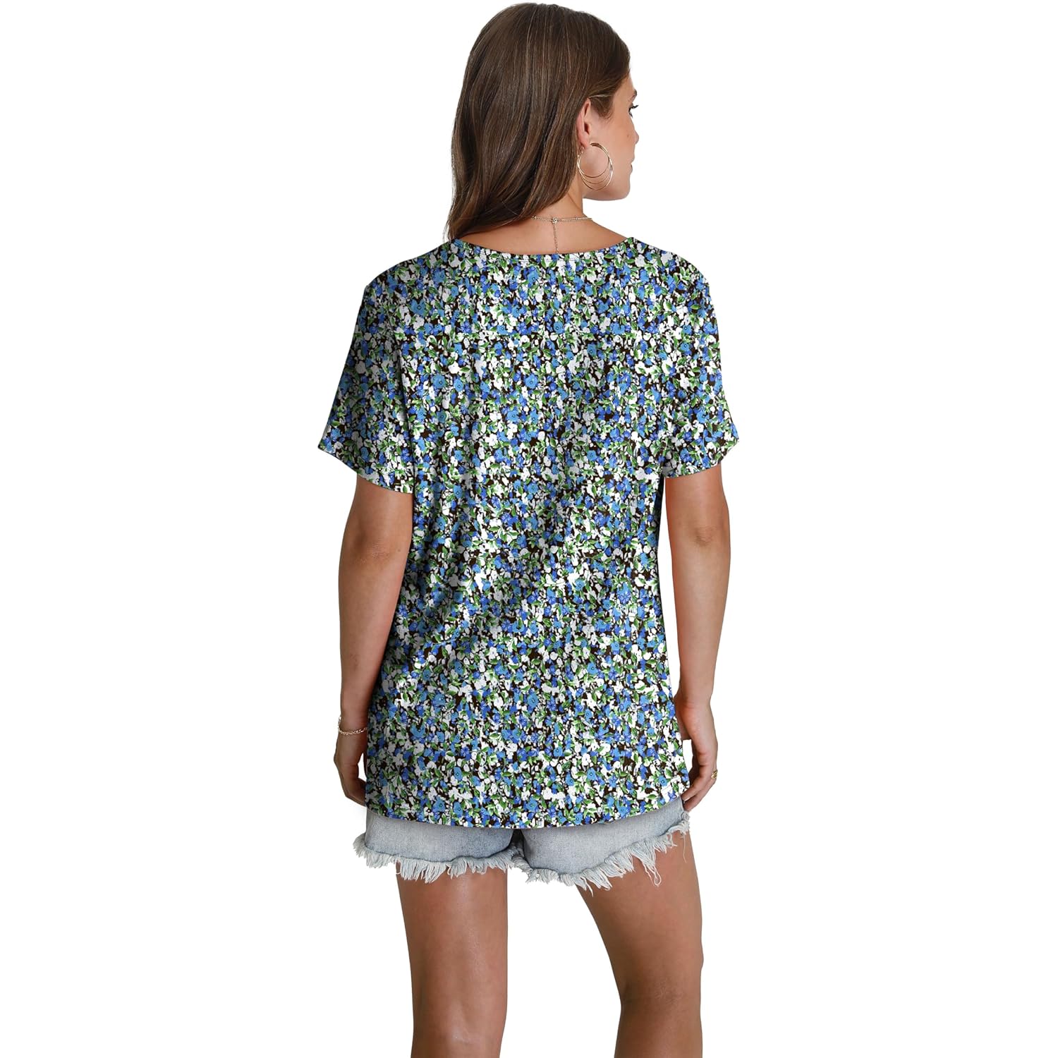 WEESO Womens T Shirts Short Sleeve Pleated Dressy Casual V Neck Summer Tops Blouses