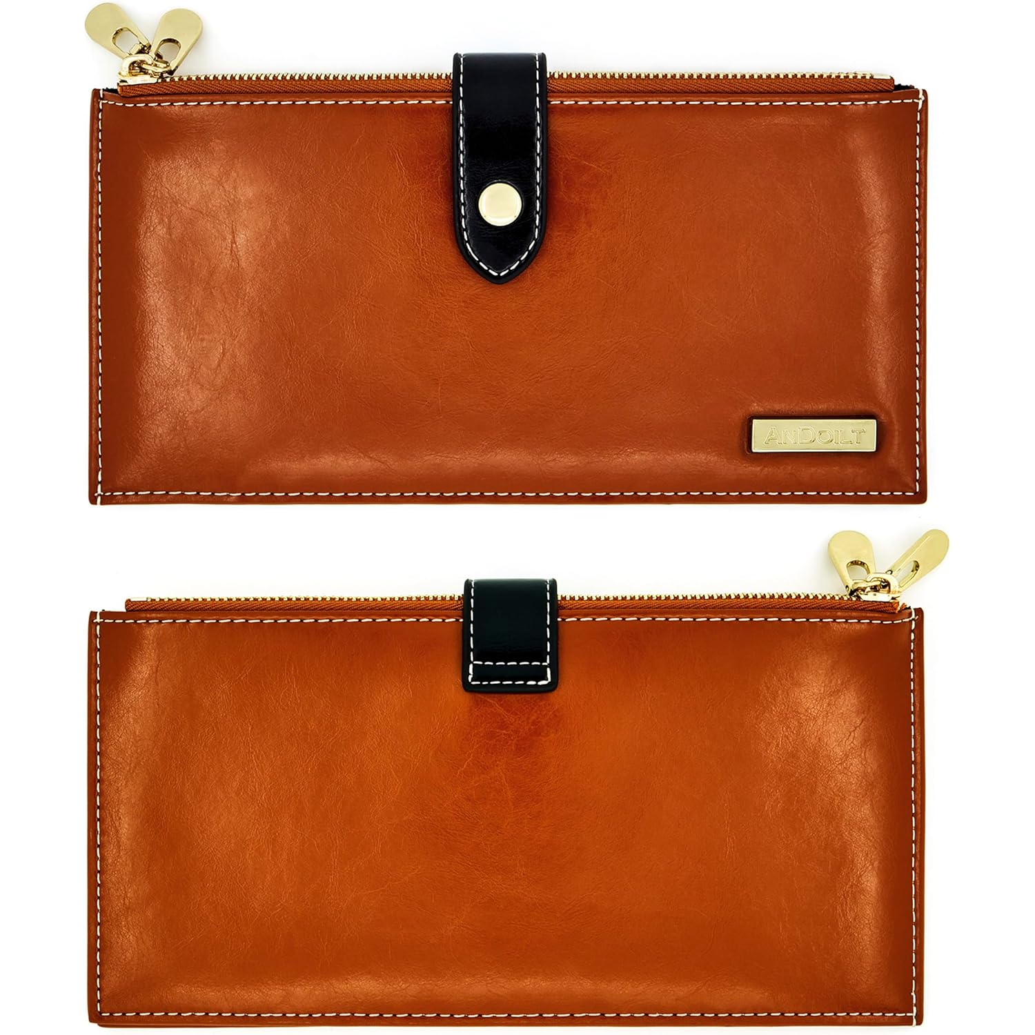 ANDOILT Women's Genuine Leather Wallet RFID Blocking Credit Card Holder Zipper Purse Cell Phone Handbag