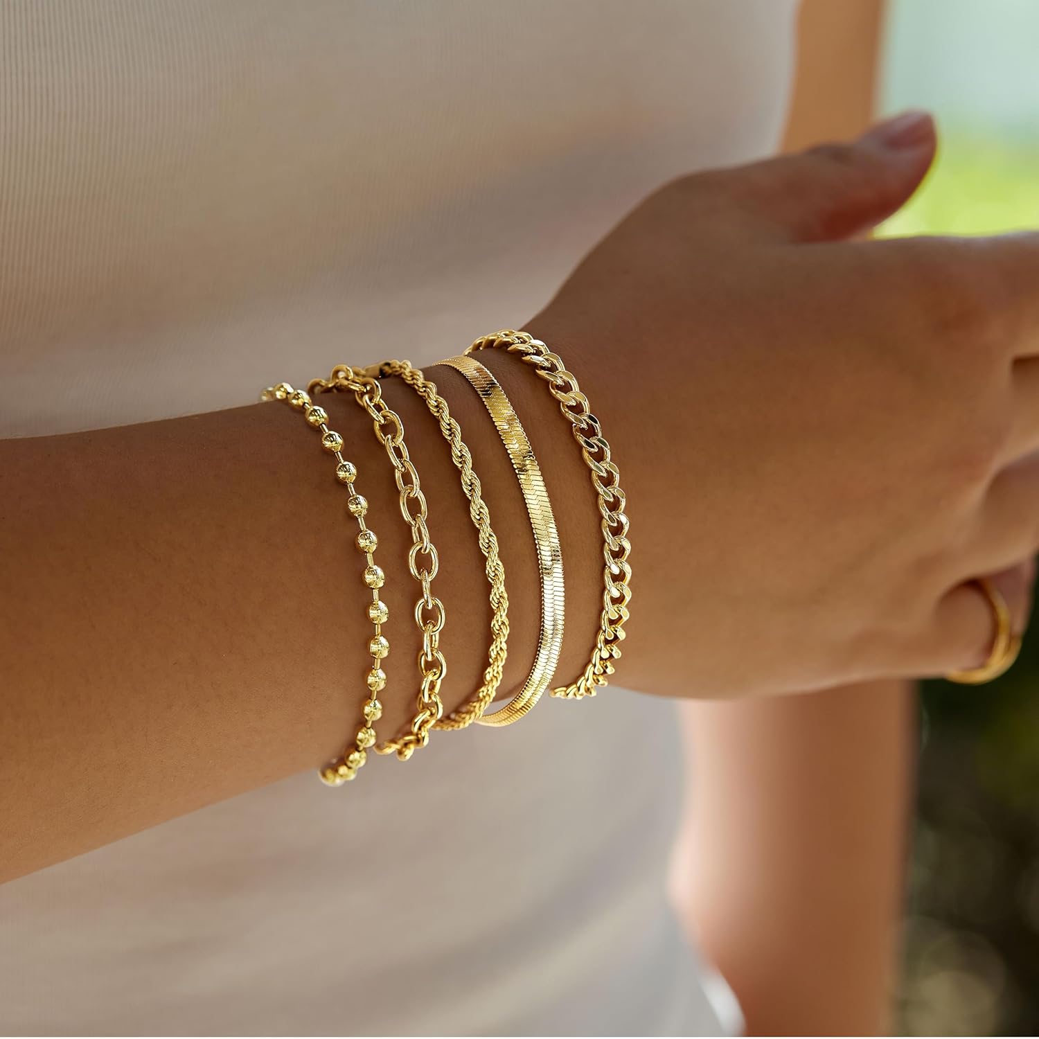 Gold Bracelets for Women,Dainty Bracelets Set for Women Trendy, Gold Bracelets Stack With Beaded, Cuban, Paperclip, Heart, Snake, Rope, Pearl, Cross, Hand Chain, Silver Jewelry Gifts for Women
